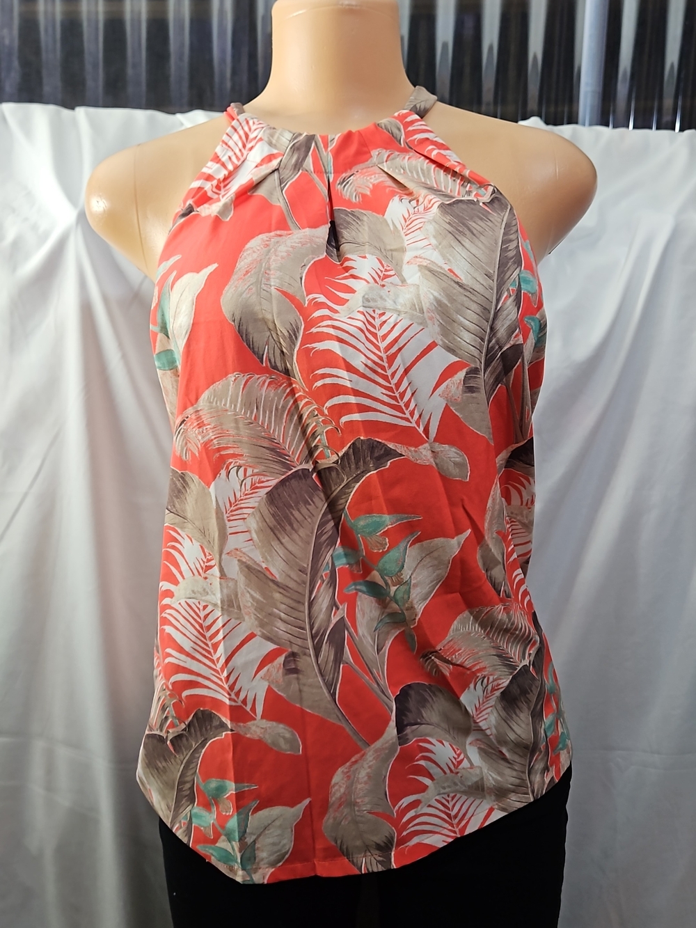 Tommy Bahama Coral Tropical Halter Tank with Leaf Print